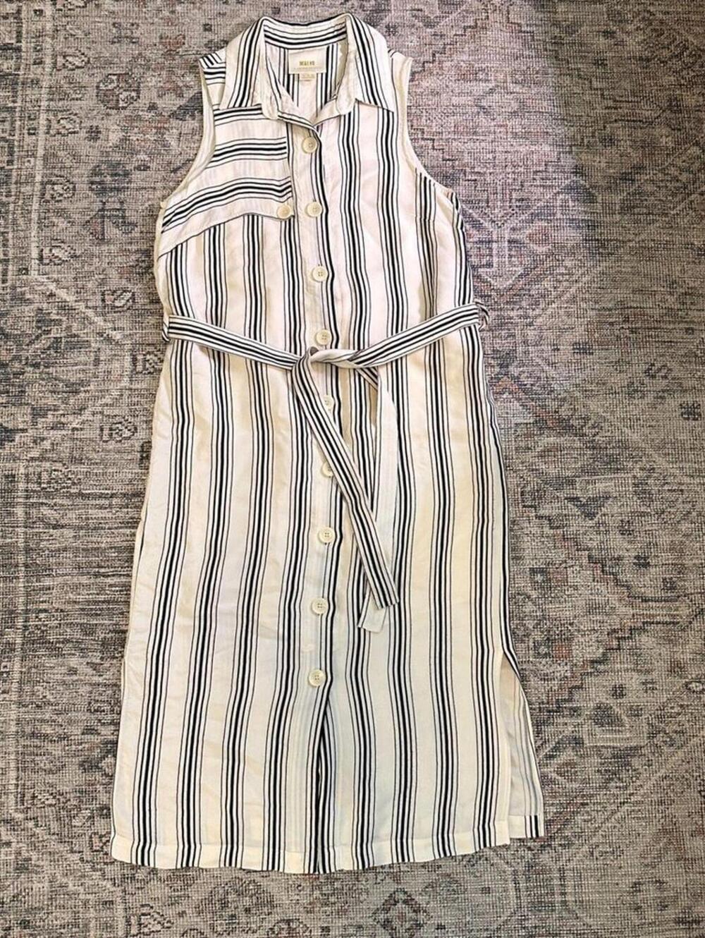 Maeve Anthropologie Striped Shirtdress Size 2 Button Front Midi Belted Dress - Picture 2 of 13